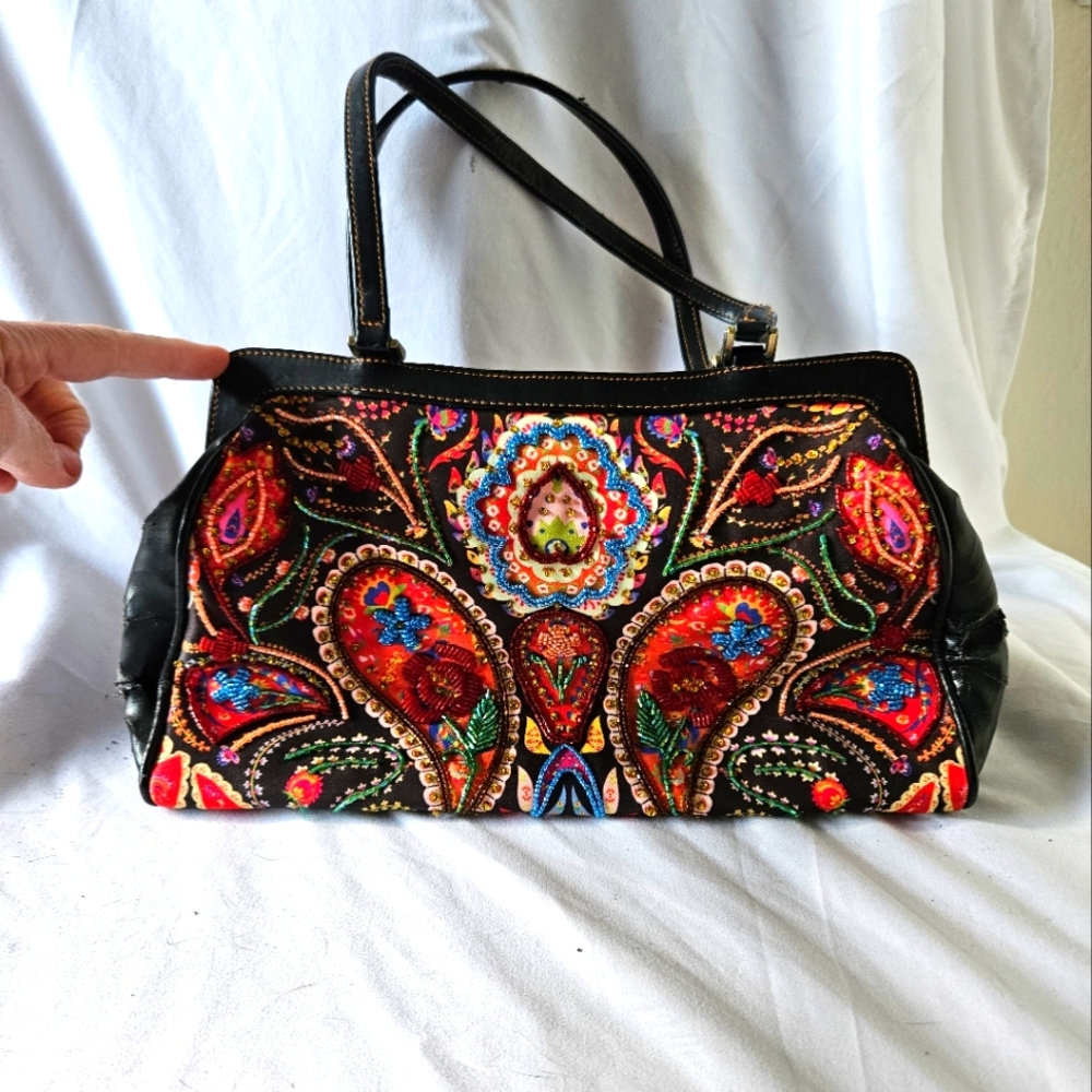 Isabella Fiore Early Paisley Beaded Bag Black/MuIti Damaged - Pls Read Desc.